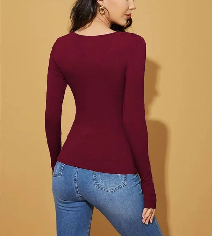 Women’s V‑Neck Long Sleeve Slim Fit Top | cotton blend casual western style | size M‑L image 2