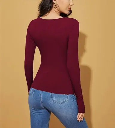 Women’s V‑Neck Long Sleeve Slim Fit Top | cotton blend casual western style | size M‑L thumbnail 1