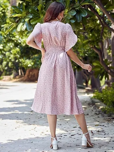 Printed Cotton Anarkali Kurti 46 inch 3/4 Sleeve Pink for Women | breathable festive casual thumbnail 2
