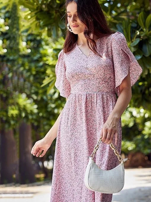 Printed Cotton Anarkali Kurti 46 inch 3/4 Sleeve Pink for Women | breathable festive casual image 4