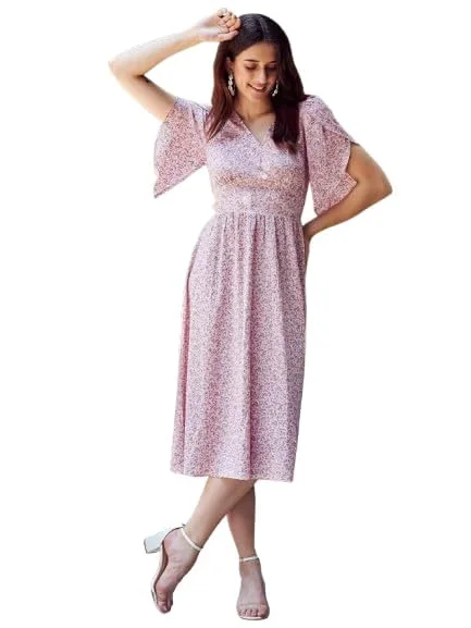 Printed Cotton Anarkali Kurti 46 inch 3/4 Sleeve Pink for Women | breathable festive casual image 1