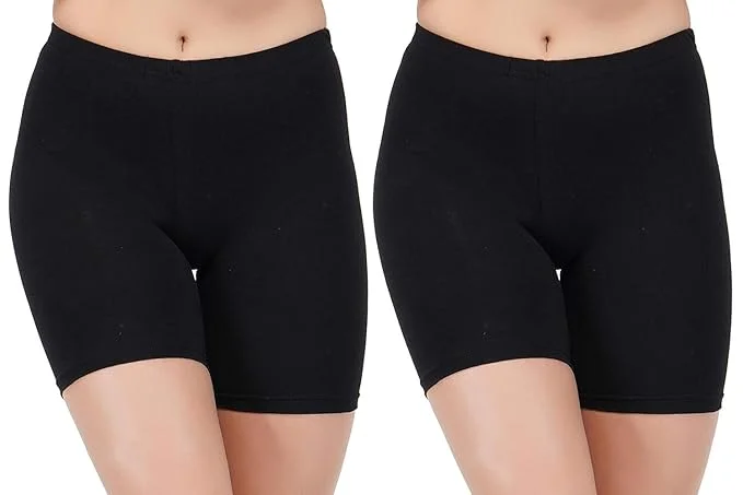 Women’s Cotton Mid Waist Cycling Shorts | Inner Elastic, Combo Pack, Black | Comfortable Fit for Active Wearers image 1