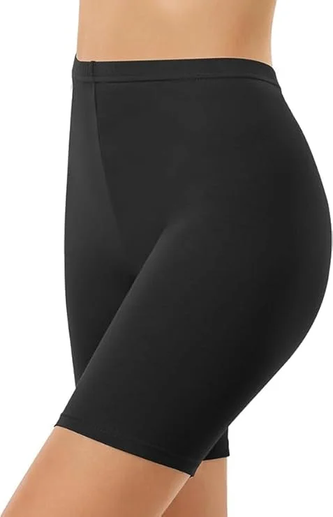 Women’s High Waist Cotton Stretch Workout Shorts for Yoga, Cycling & Gym | Tummy Control, Black image 1