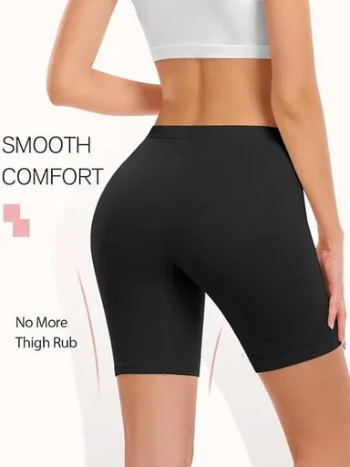 Women’s High Waist Cotton Stretch Workout Shorts for Yoga, Cycling & Gym | Tummy Control, Black thumbnail 1