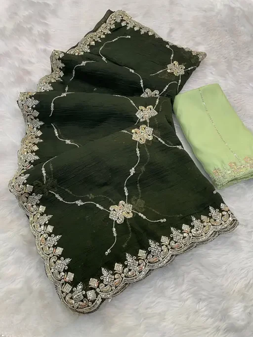 Moda Magic Gold Crush Saree for Women | Embroidered Soft Silk Blouse | Wedding & Party Wear | Jimmy Choo Fabric Saree image 2