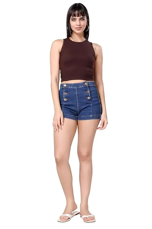 Women's Cotton Crop Tank Top | Sleeveless Slim Fit Ribbed Vest | Summer Casual Wear | Brown image 2