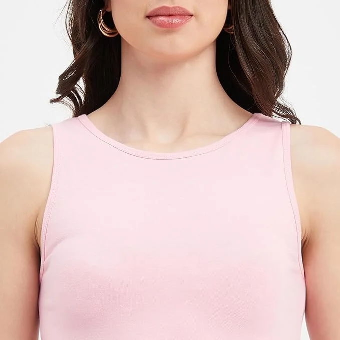 Women's Cotton Crop Tank Top | Sleeveless Slim Fit Ribbed Vest | Summer Casual Wear | pink image 3