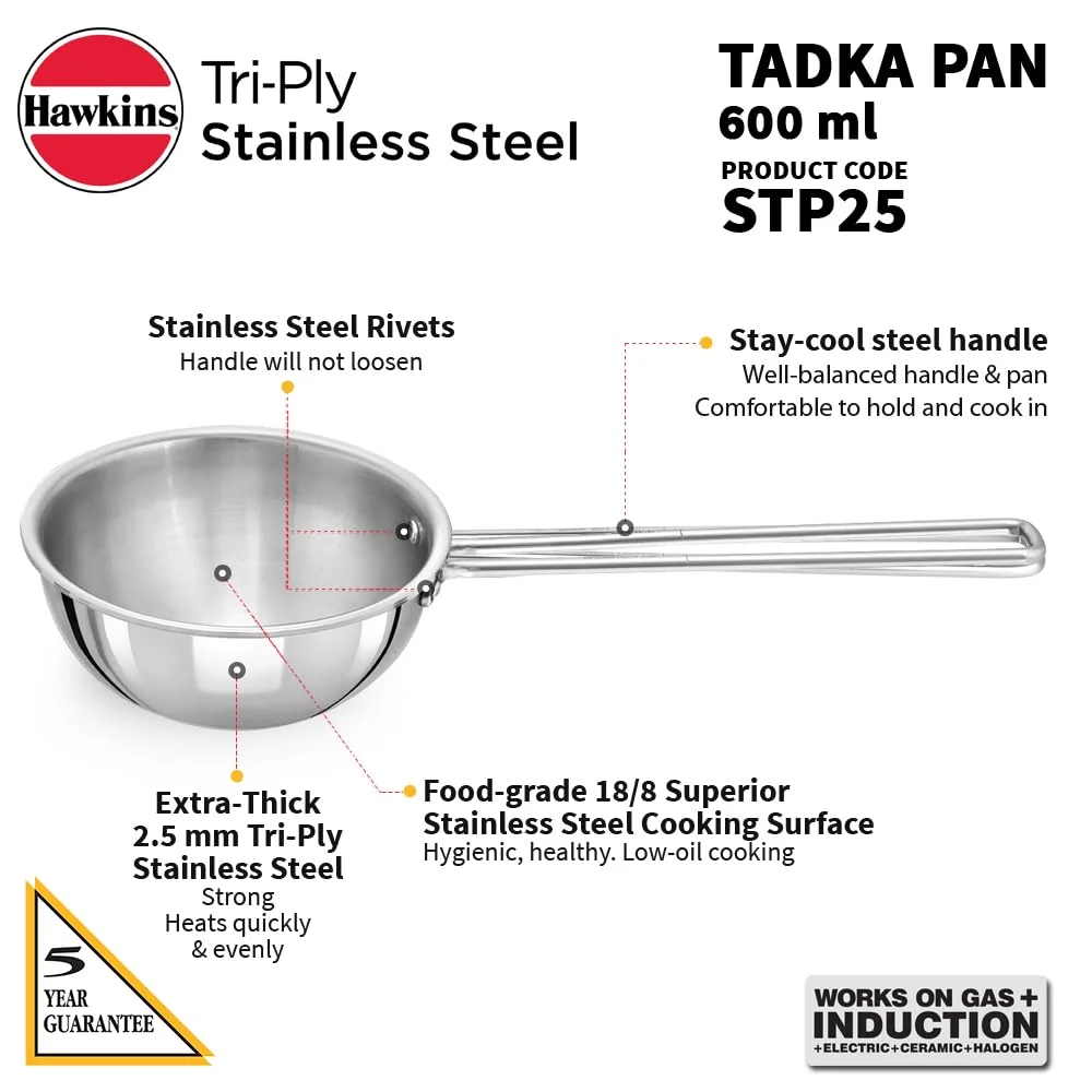 Hawkins Triply Tadka Pan | Stainless Steel Spice Pan |600ml Cooking Capacity | Induction Base |Dishwasher Safe | Small Pan for Tadka| Silver Finish image 3