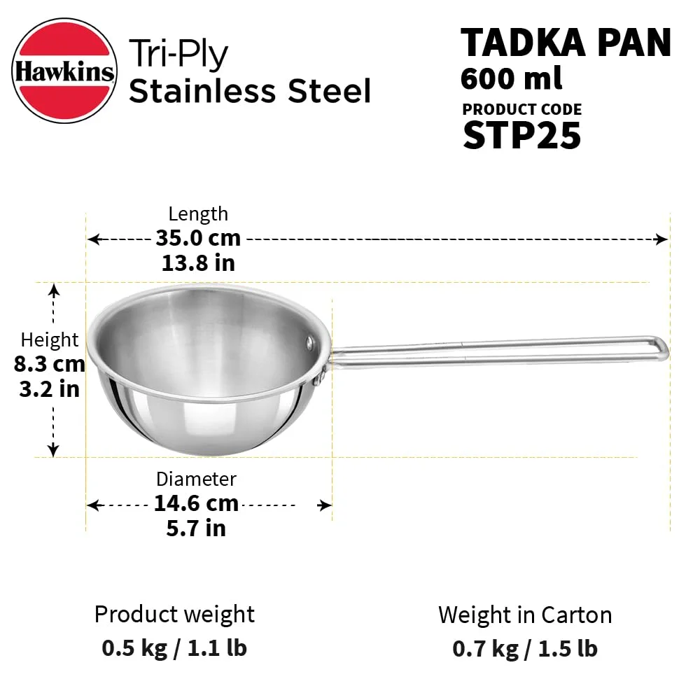 Hawkins Triply Tadka Pan | Stainless Steel Spice Pan |600ml Cooking Capacity | Induction Base |Dishwasher Safe | Small Pan for Tadka| Silver Finish image 4