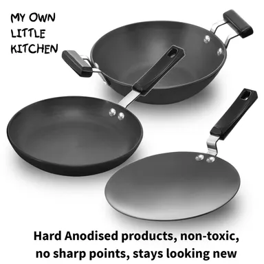 Hawkins Futura Toy Kitchen Set 3 Pieces Cookware for Kids India | Toy Frying Pan, Deep-Fry Pan, Tava | Black CWMIN thumbnail 4