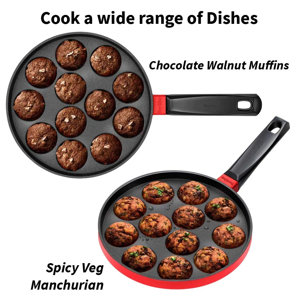 Hawkins Appe Pan| Nonstick 12 Cups with Glass Lid | Cast Aluminium| 20cm Red Black for Appams| Pancakes| Gas Stove image 5