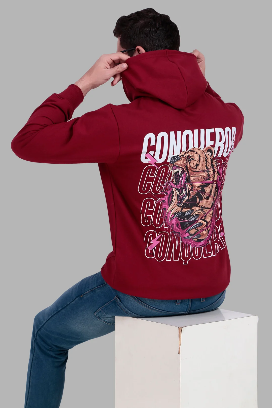 Yagger Premium Cotton Oversized Unisex Hoodie | Embroidered Streetwear| Adjustable Hood image 4