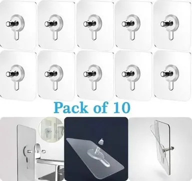 Adhesive 6mm Nail Wall Hook Heavy Duty Transparent Hook|5 kg Capacity  Hanging Photo Frames, Wall Clocks| Kitchen & Bathroom Essentials thumbnail 1