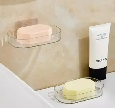 Adhesive Soap Dish Holder Set of 2 | Durable ABS Plastic | No-Drill Wall Mounted Bathroom & Kitchen Organizer | Double-Layer|Water-Draining| Easy Installation thumbnail 1