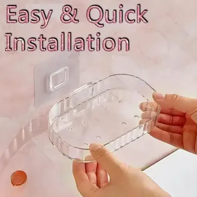 Adhesive Soap Dish Holder Set of 2 | Durable ABS Plastic | No-Drill Wall Mounted Bathroom & Kitchen Organizer | Double-Layer|Water-Draining| Easy Installation thumbnail 3