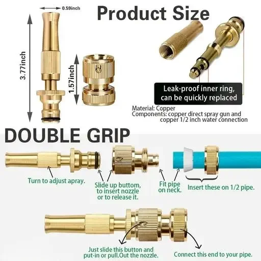 Adjustable Brass Spray Nozzle for Garden Watering, Car Washing & Outdoor Cleaning | Leak-Free Heavy Duty Spray Gun | Rust-Resistant High-Pressure Hose Nozzle image 1
