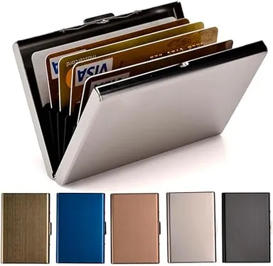 Silver RFID Credit Card Holder, Slim Stainless Steel Wallet for Men & Women, Metal Card Organizer with Lock| Compo Pack of 3 thumbnail 0