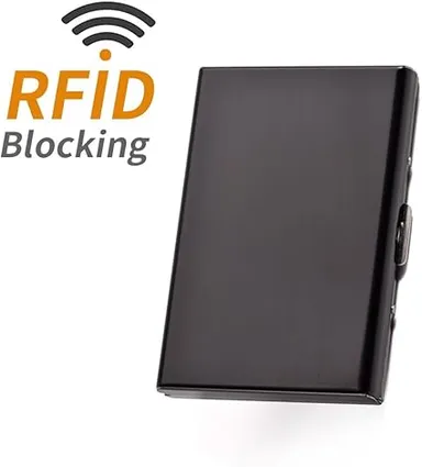Black RFID Credit Card Holder, Stainless Steel Slim Wallet for Men & Women, Matte Metal Card Case | Secure & Compact Organizer |Combo pack of 3 thumbnail 0