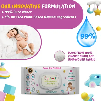 Cutetotz Baby Wet Wipes | 100% Biodegradable | Plant-Based | Fragrance Free | Green Seal Certified | Sensitive Skin Safe | 80 Count Packganic Baby Wet Wipes thumbnail 2