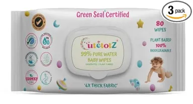 CutetotZ Baby Wet Wipes |Plant Based Biodegradable| Green Seal Certified| 99% Water Wipes| pack of 3,