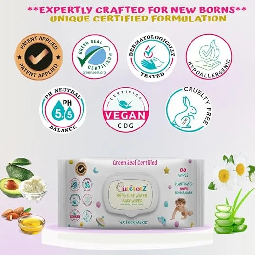 CutetotZ Baby Wet Wipes |Plant Based Biodegradable| Green Seal Certified| 99% Water Wipes| pack of 3, image 2