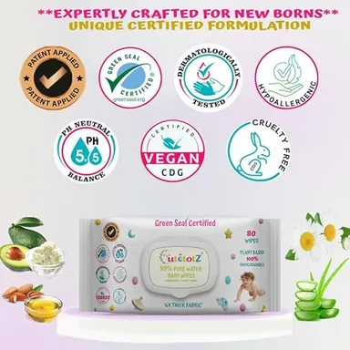 CutetotZ Baby Wet Wipes |Plant Based Biodegradable| Green Seal Certified| 99% Water Wipes| pack of 3, thumbnail 1