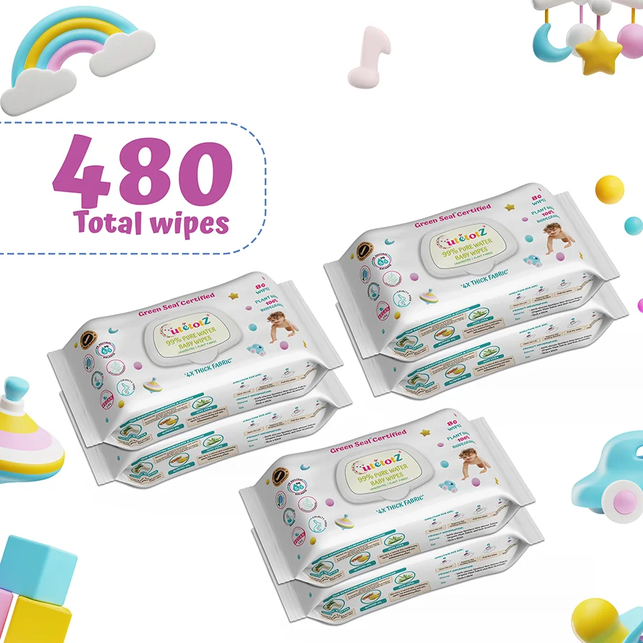 CutetotZ® Premium Organic Baby Wet Wipes | Green Seal® Certified | Pack 06 (480 Wipes) image 1