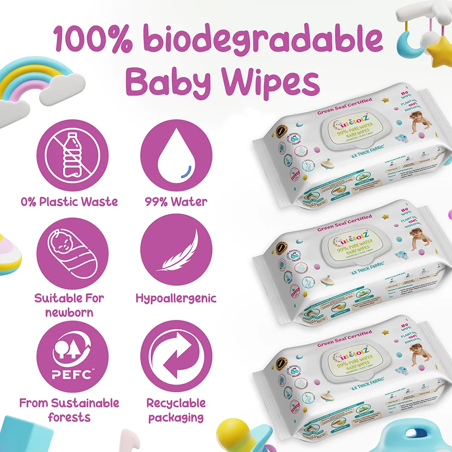 CutetotZ® Premium Organic Baby Wet Wipes | Green Seal® Certified | Pack 06 (480 Wipes) image 4