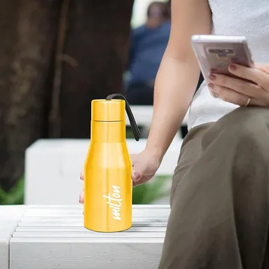 MILTON | Stainless Steel Water Bottle  475 ml | Leakproof Rustproof | ISI Certified | Yellow | Gym School Office thumbnail 2