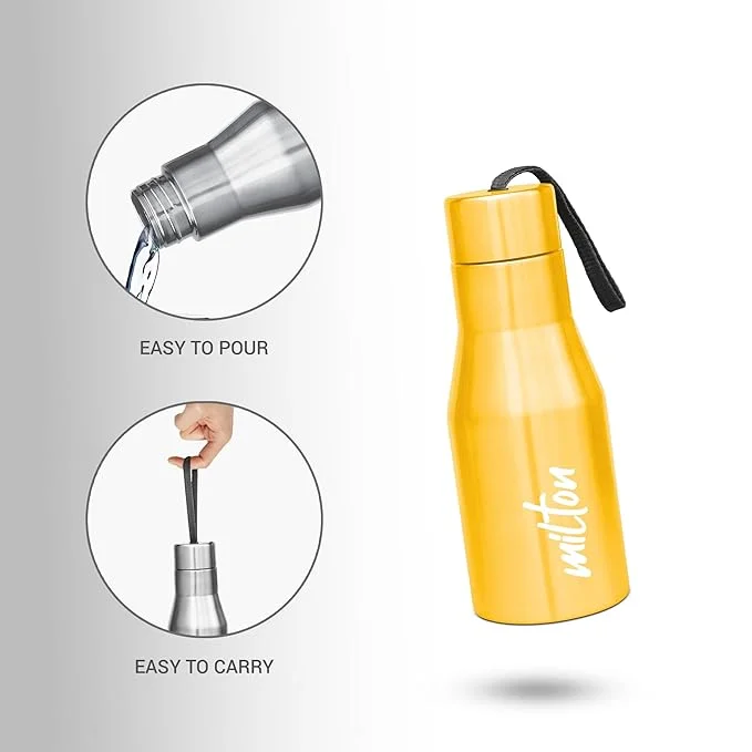 MILTON | Stainless Steel Water Bottle 475 ml | Leakproof Rustproof | ISI Certified | Yellow | Gym School Office image 4