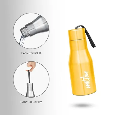 MILTON | Stainless Steel Water Bottle  475 ml | Leakproof Rustproof | ISI Certified | Yellow | Gym School Office thumbnail 3