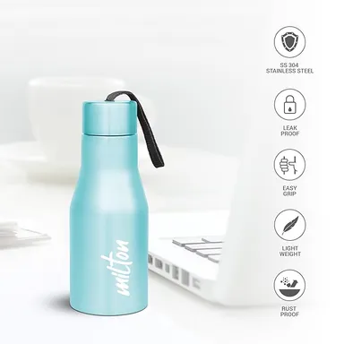 MILTON | Stainless Steel Water Bottle  475 ml | Leakproof Rustproof | ISI Certified | Sky Blue| Gym School Office thumbnail 1