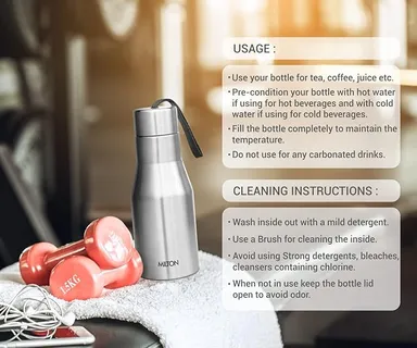 MILTON | Stainless Steel Water Bottle  475 ml | Leakproof Rustproof | ISI Certified | Silver | Gym School Office thumbnail 1