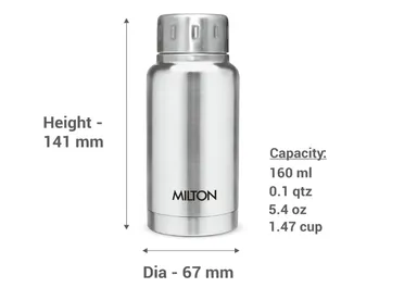 Milton Thermosteel Elfin Vacuum Insulated Water Bottle 160 ml | Leakproof ISI Certified Silver Bottle for Office | Gym | Travel thumbnail 1