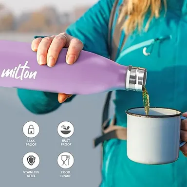 Milton Shine 1000 Stainless Steel Water Bottle 800ml | Leak Proof | Rust Free | ISI Certified Single Wall Bottle | School | Gym | Office | Travel | Purple Color thumbnail 1