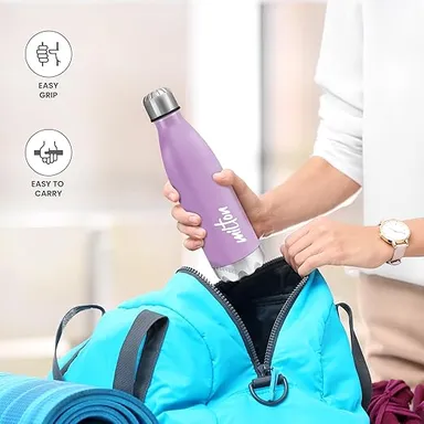 Milton Shine 1000 Stainless Steel Water Bottle 800ml | Leak Proof | Rust Free | ISI Certified Single Wall Bottle | School | Gym | Office | Travel | Purple Color thumbnail 2