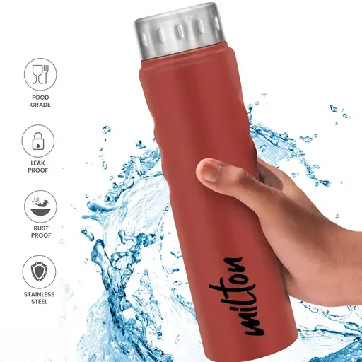 Milton Stream 1000 Stainless Steel Water Bottle 750 ml | Leak Proof, Easy Grip Travel & Gym Bottle, Red image 2