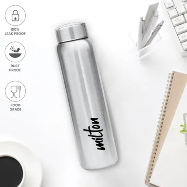 Milton Aqua 750 Stainless Steel 750ml Water Bottle Silver | Leak Proof, Office, Gym, Travel & Hiking Bottle thumbnail 1
