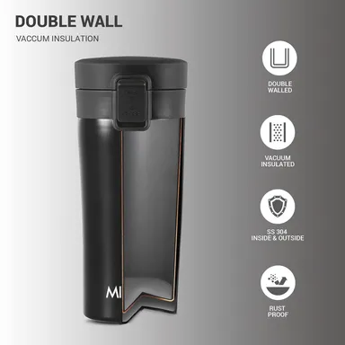 Milton Thermosteel Coffee Mug 400 ml | Leak Proof Insulated Vacuum Mug for Travel | Office | Stainless Steel | Black thumbnail 1
