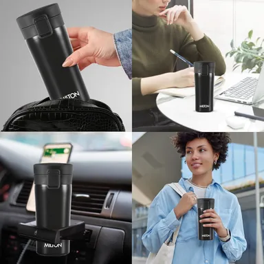 Milton Thermosteel Coffee Mug 400 ml | Leak Proof Insulated Vacuum Mug for Travel | Office | Stainless Steel | Black thumbnail 2