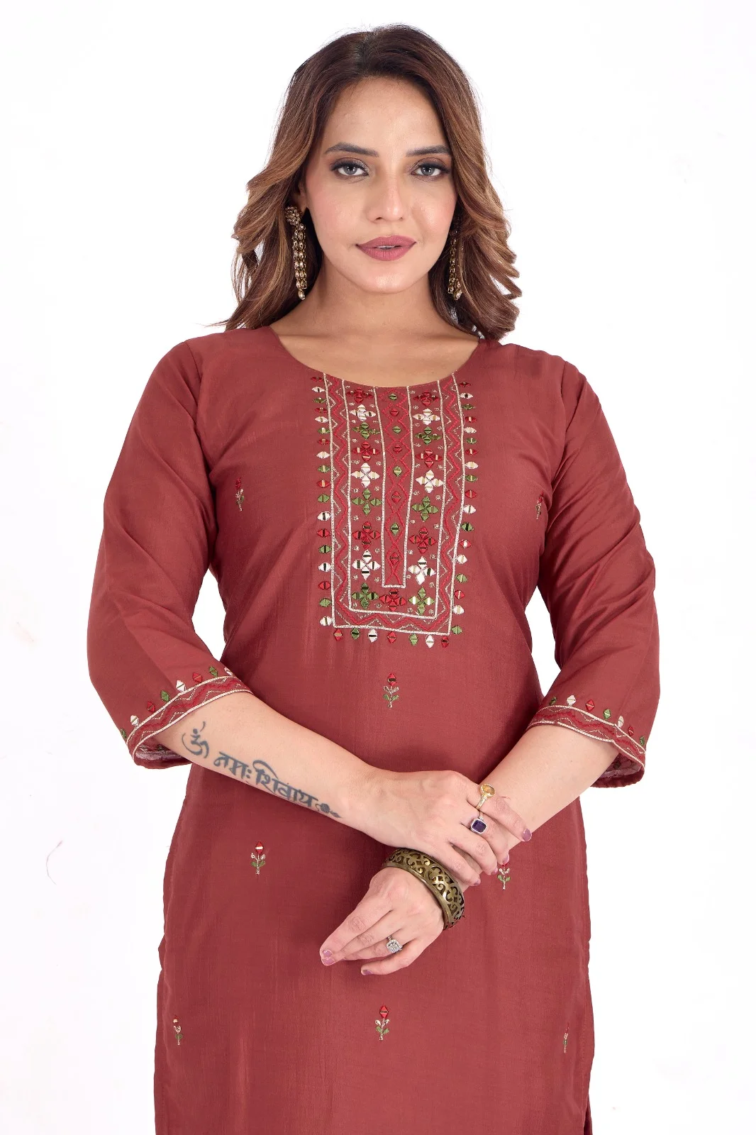 Maroon Cotton Kurta Pant with Dupatta for Women | Embroidered Ethnic Set | Stitched XL XXL Sizes | Stylish Daily Wear image 1