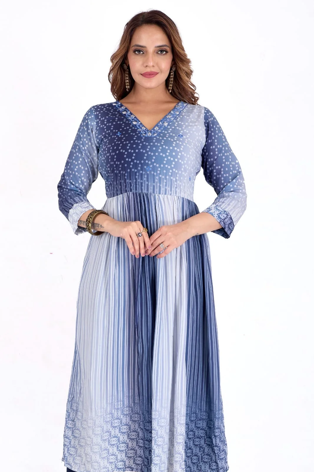 Women’s Blue Tie Dye Flared Kurta Set in Cotton Blend for Festive Wear Casual Ethnic Daily Use Office Party Traditional Outfit India image 6