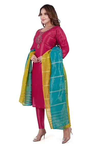 Ethnicity Blue Woven Dupatta for Women | Zari Border, Party Wear, Lightweight & Festive Use thumbnail 3