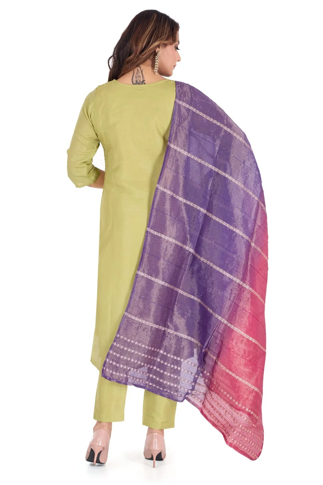 DESIGNER | Women’s Rayon Kurta Pant Dupatta Set | Printed Straight Cut | Lightweight Festive Wear | Green, Small image 1