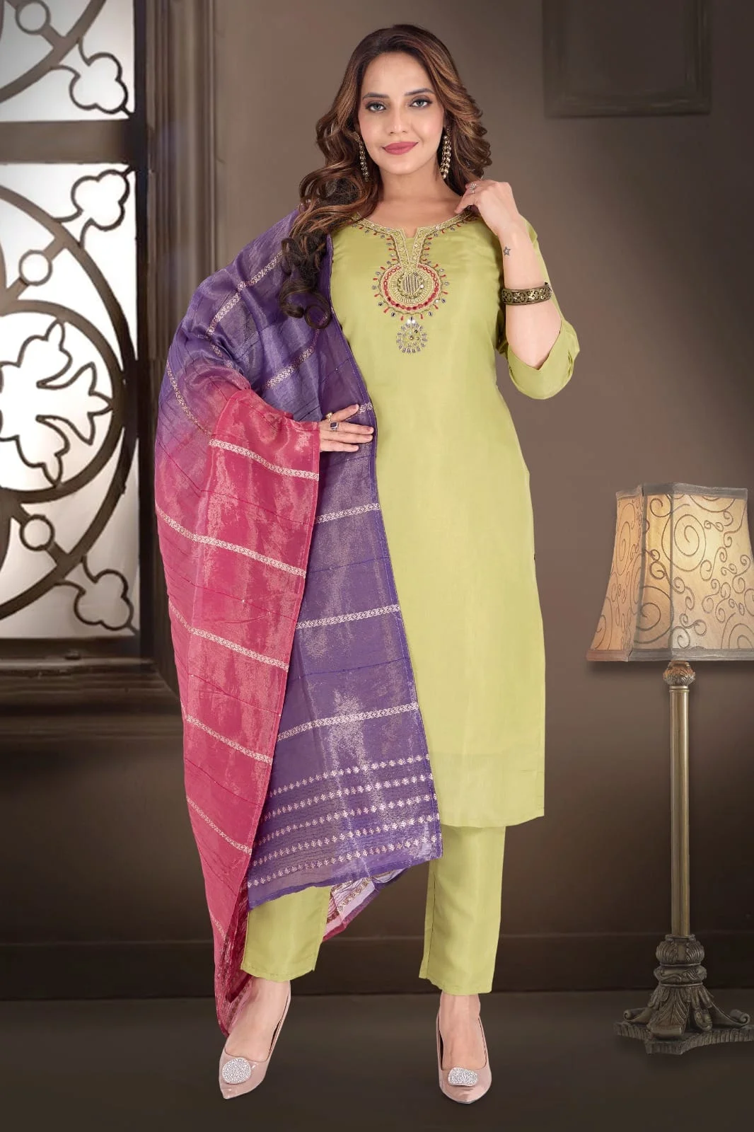 DESIGNER | Women’s Rayon Kurta Pant Dupatta Set | Printed Straight Cut | Lightweight Festive Wear | Green, Small image 4