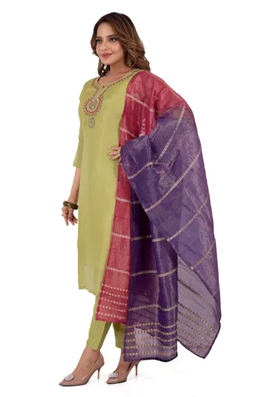 DESIGNER | Women’s Rayon Kurta Pant Dupatta Set | Printed Straight Cut | Lightweight Festive Wear | Green, Small thumbnail 5