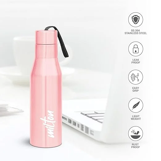 Milton Stainless Steel Water Bottle 1 Litre| Leak Proof| ISI Certified| Rust Proof | For School| Office| Gym | Light Pink| Eco-Friendly| Travel Use image 2