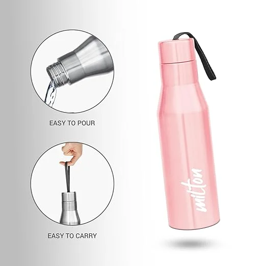 Milton Stainless Steel Water Bottle 1 Litre| Leak Proof| ISI Certified| Rust Proof | For School| Office| Gym | Light Pink| Eco-Friendly| Travel Use image 3
