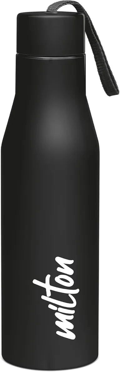 Milton Stainless Steel Water Bottle 1000 ml | Black | Single-Walled Leak Proof BPA-Free | Gym Travel School | Kids & Men | Durable & Portable thumbnail 0