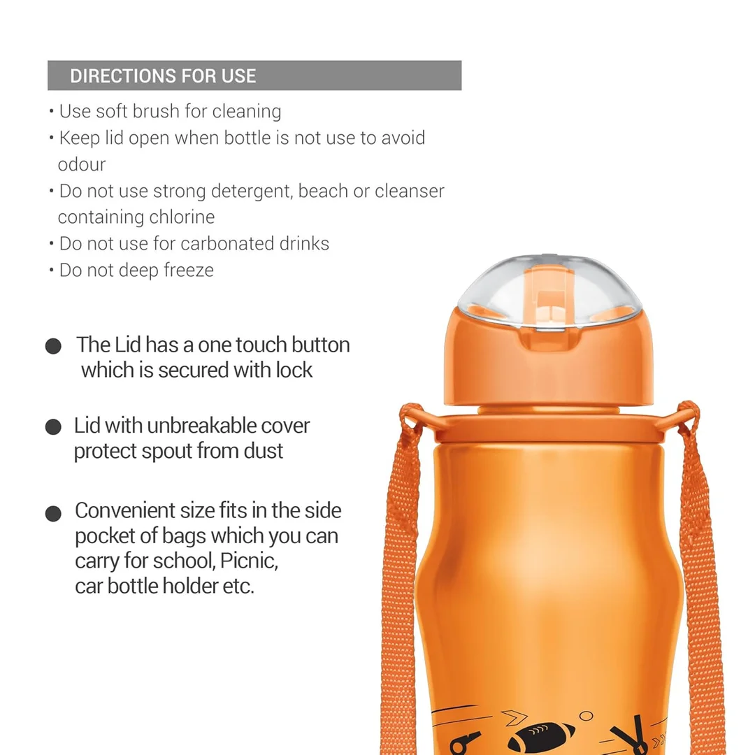 Gaiety Stainless Steel Sipper Bottle 450 ml | Single Wall, Leak‑Proof, Rust‑Proof for School Gym Office  image 3